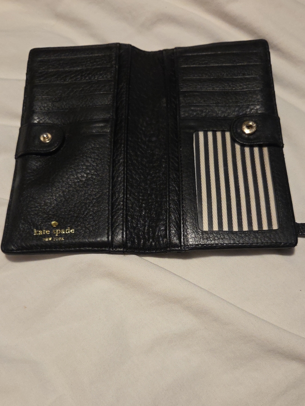 kate spade Black Jackson Street Stacey Leather Wallet with Striped ID Window
